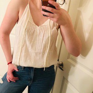 LOFT Part-Sheer, White, Textured & Tie Tank Top